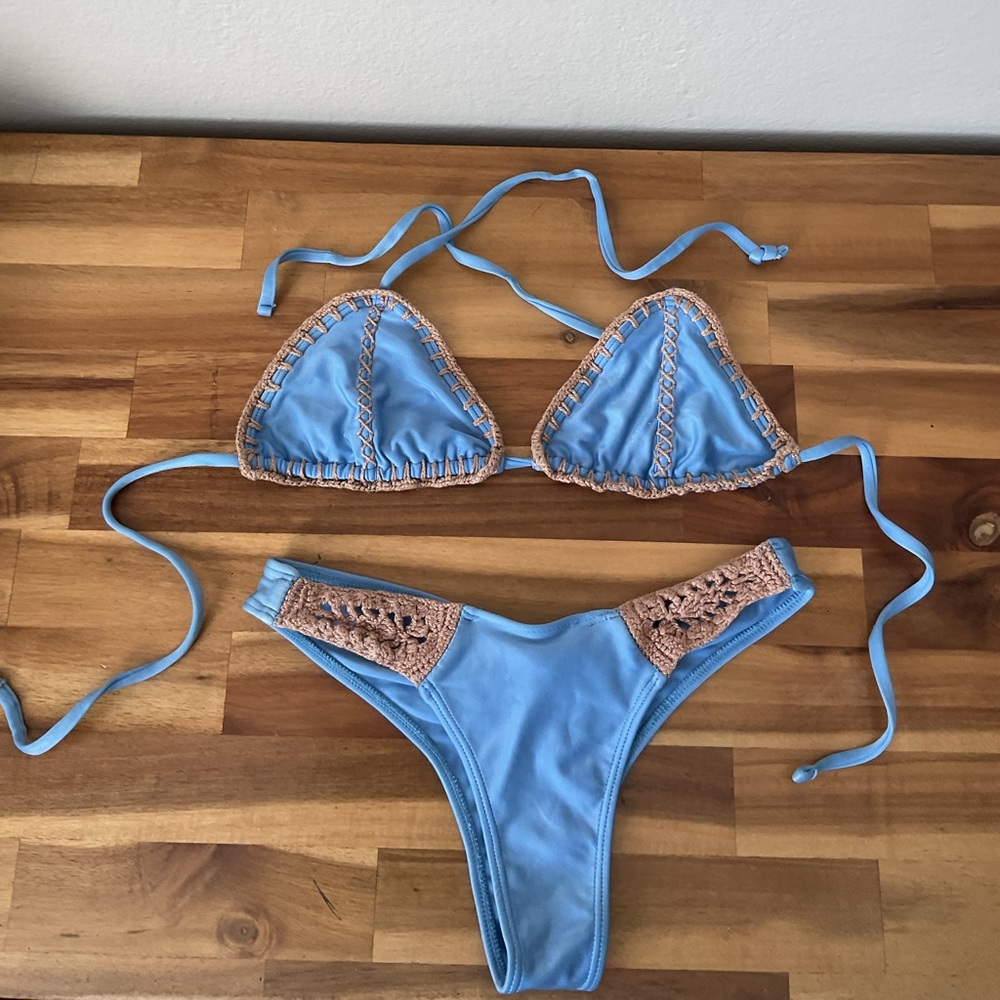 Blue and Tan Bikini Set